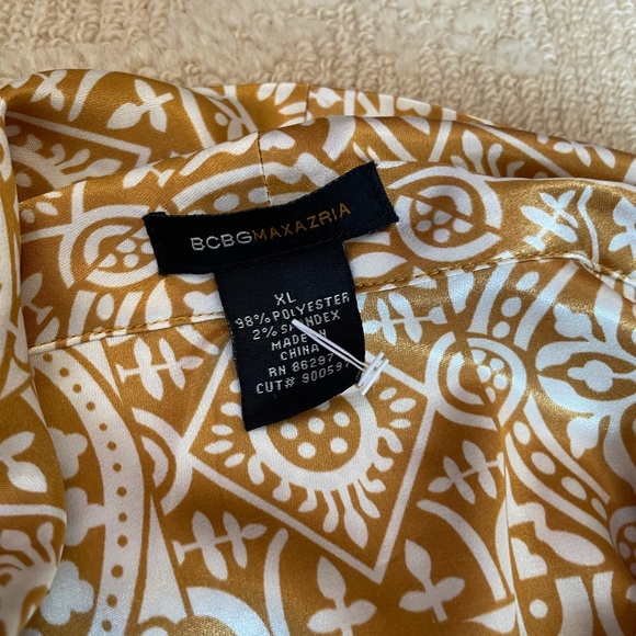 BCBGMaxazria Tan Cream Sateen Tie Neck Blouse - Picture 6 of 6